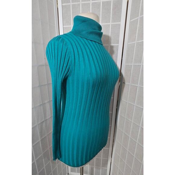 Ashley Stewart Women Teal Ribbed Knit Turtleneck Sweater Shirt Plus Size: 10/12 - Picture 2 of 6